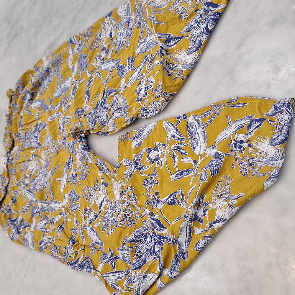 Blush Pajama Style Loose Wide Leg Floral Pants Blue Golden Botanical Size 1X